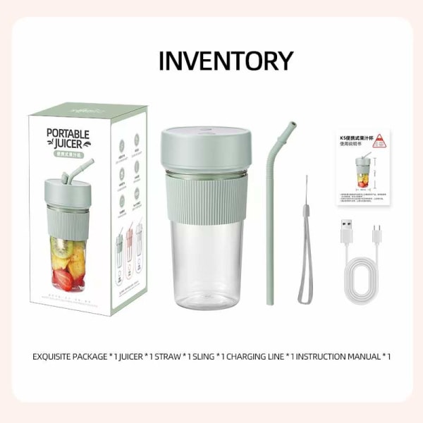 2024 Ny Wireless Juicer Portable With Straw Outdoor Fruit Cup Household Mini Juicer Cup Usb Charging Small Juicer green