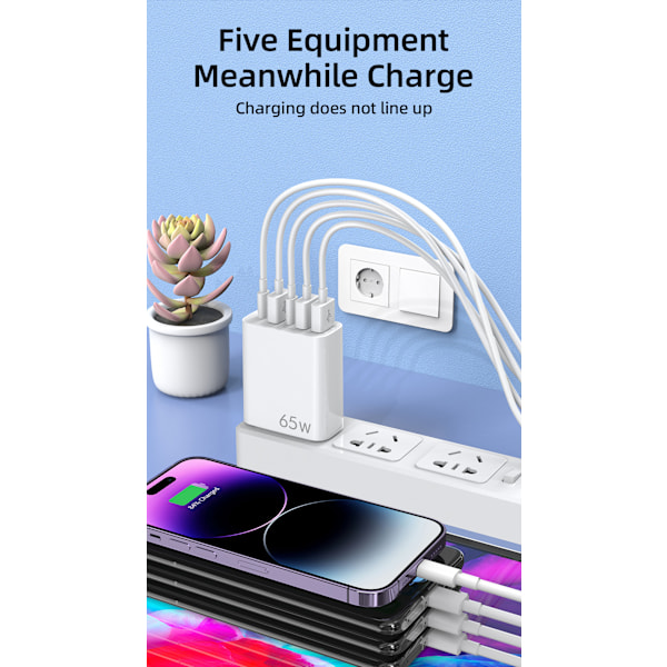 GaN Snabbladdning 65W USB Typ C-laddare PD 3.0 Snabbladdningsvägg För Telefonadapter För iPhone 15 Xiaomi Huawei Samsung Oneplus