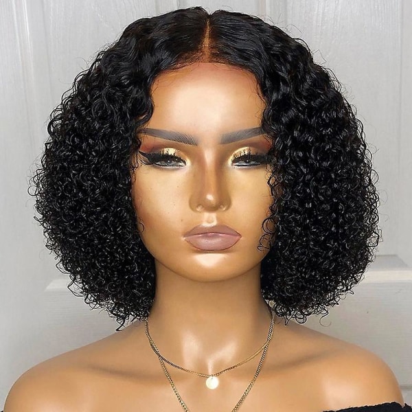 Deep Wave Short Peruk, Brazilian Curly Virgin Real Hair Peruk Kort Bob Curly Peruk Front Stängd Kort Peruk Svart, 35cm