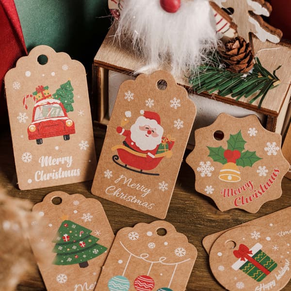 100ST Julklappsetikett Brunt kraftpapper Julklappslabb