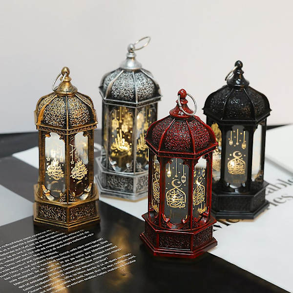 Islamisk Lanterne Muslim Ramadan Eid LED Lys Arabisk Studie Belysning Lampe (sort)