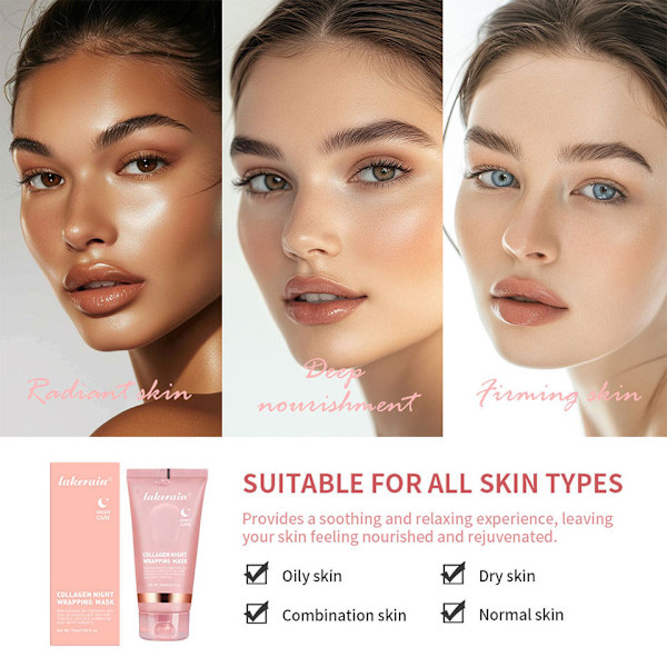 Lakerain-Collagen-Mask för förpackning över natten Elasticity Hydration Care Minskar slapphet