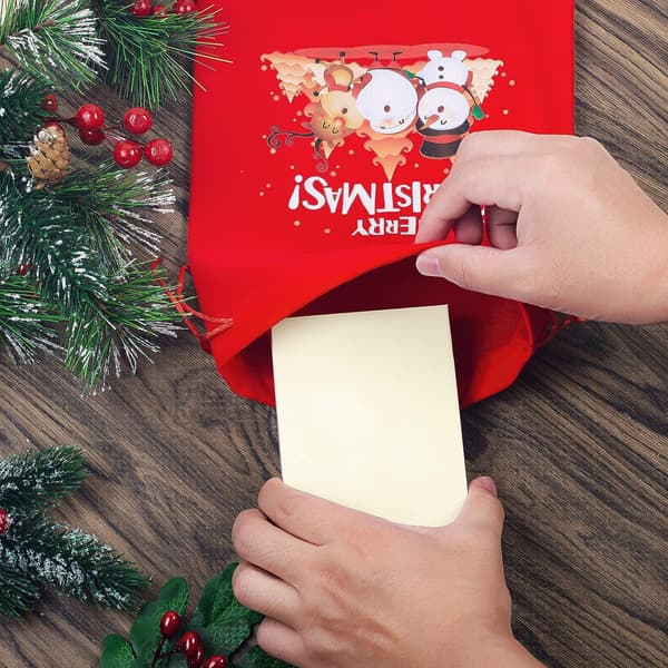 Julegaveposer 5 stk. Små flanelposer med snøre, medium størrelse, gode til julefester