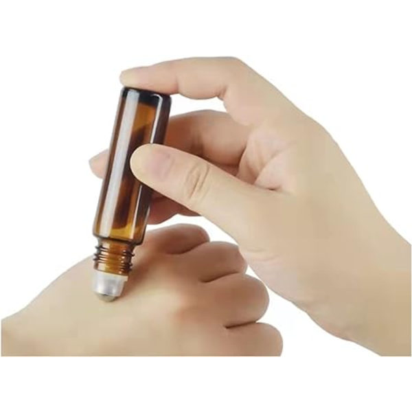 Eterisk Olja Rollerflaskor, Tomma Påfyllningsbara Glasflaskor, Läcksäkra Glasflaskor, Rostfria Rullkulor för Eterisk Olja (Amber, Blå)