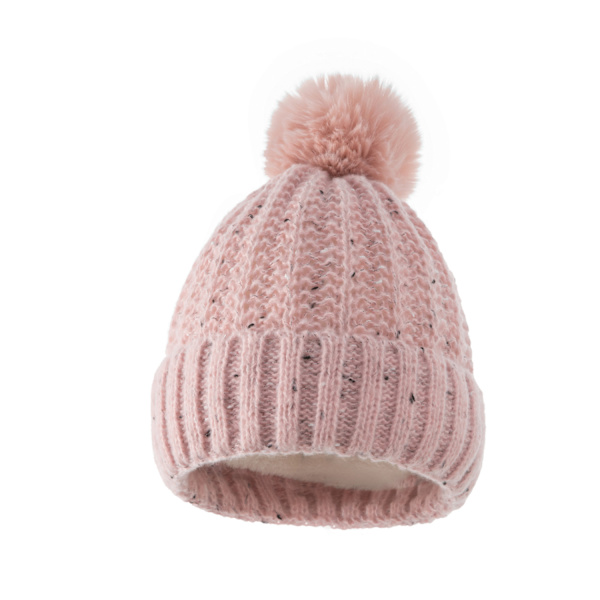 Enfärgad stickad mössa, höst/vinter kalltålig och varm vadderad randig mössa (rosa)