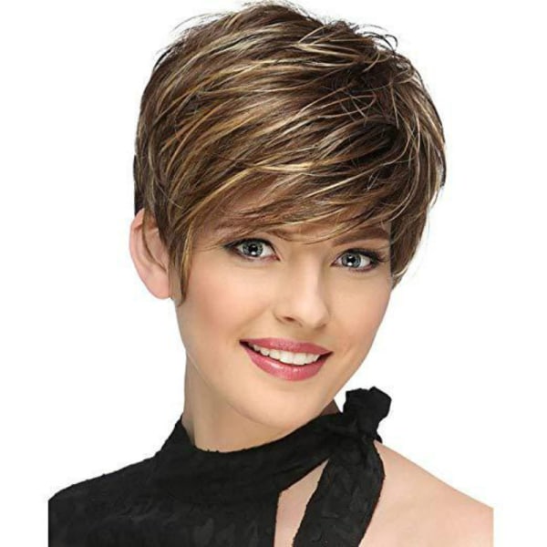 Kvinnors peruk Europa och Amerika mode kort hår ljusbrunt vacker textur kort rakt hår kemisk fiber mekanism kvinnlig huvudbonad 25-30cm