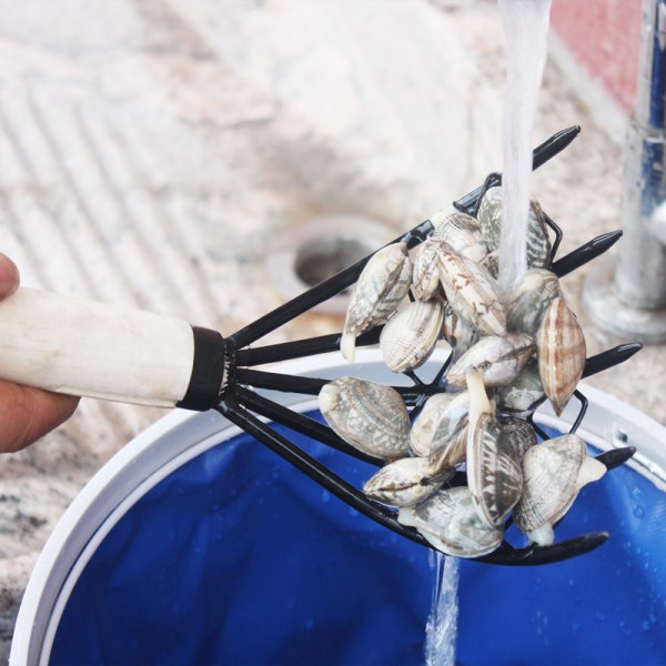 Musslingsgaffel, Musslingskratta, med nät, Claw Rake, Handkrata för att gräva skaldjur, Strand (1 stycke, svart)