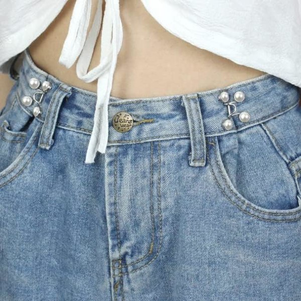 4 stk. jeansknapper, justerbare jeansknapper, avtakbare jeansknapper, ingen sying nødvendig (store hvite perler)