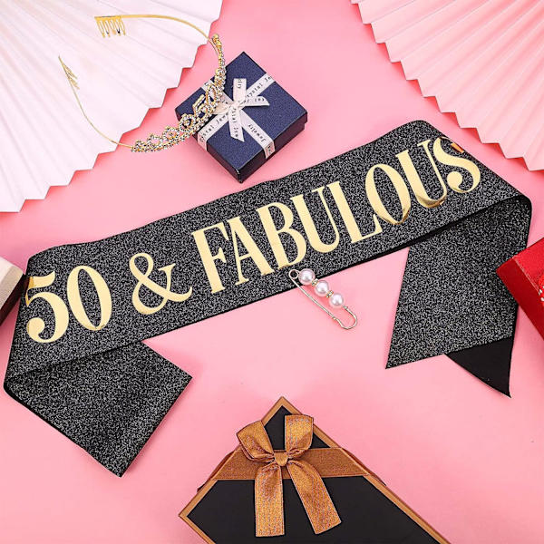 50-årskrona Kvinnors födelsedagskarp, Rhinestone Tiara Crown"50 & Fabulous" Födelsedagskit, födelsedagsdekoration för 50 år kvinna (guld)