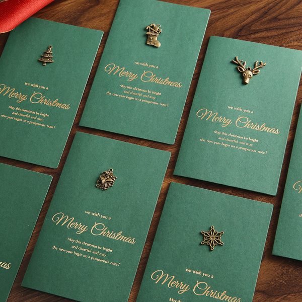 6-delad retro stämpling julhälsningskort i metall Presentkort för företagspresent Födelsedag önskar litet kort med kuvert Julhälsningskort