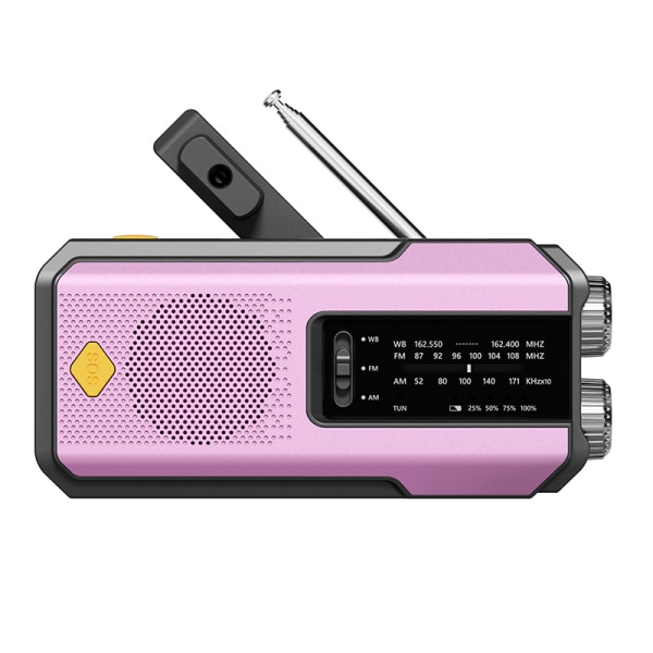 Handvevradio med 3 LED-ficklampa, bärbar väderradio AM/FM/NOAA med telefonladdare, soldriven USB-laddad radio för inomhus- och utomhuscamping rosa