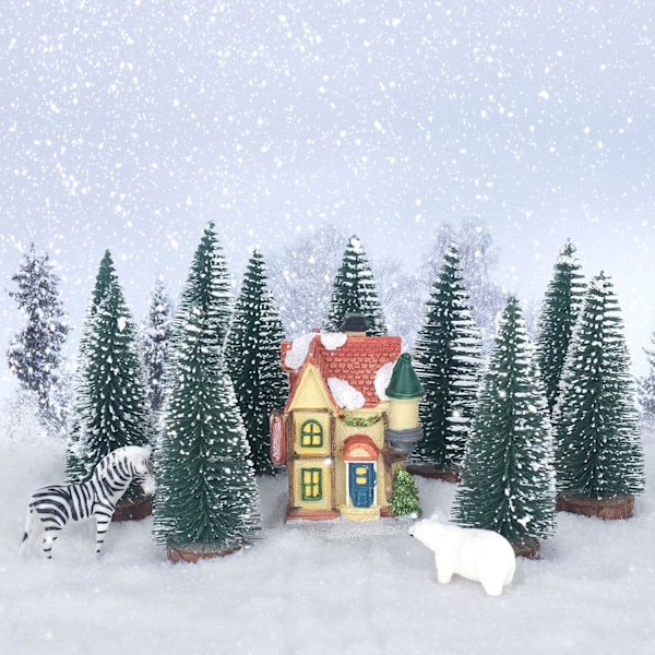 10 STK 10 cm Mini Snefrost Træer Mini Juletræ Plastik Vinter Sne Ornamenter Bordpladetræer til Feriefest DIY Rumindretning Hjem Bordplade Chr