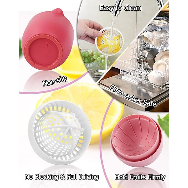 Manuel citruspresser med unikt citronformet design, to brugsmåder til forskellige frugter (Pink)