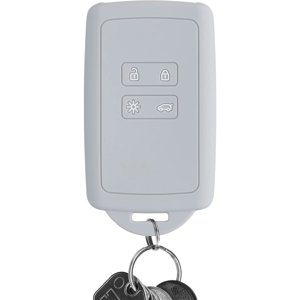 Bilnyckeltillbehör kompatibel med Renault Smart Key 4-knappar (endast Keyless Go) - Mjukt silikonskal med nyckelringsspets - Ljusgrå