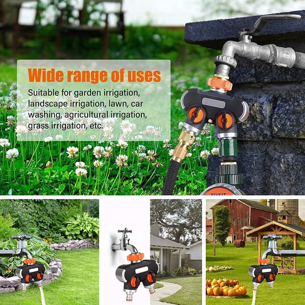 2-vägs splitter: 3/4" och 1/2" Y med kranadapter, låsbart justerbart vattenflöde, för trädgårdsbevattning, tvätt.