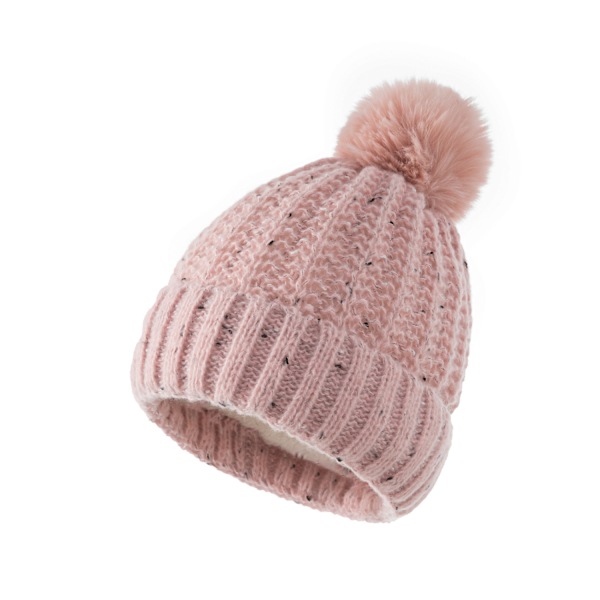 Enfärgad stickad mössa, höst/vinter kalltålig och varm vadderad randig mössa (rosa)