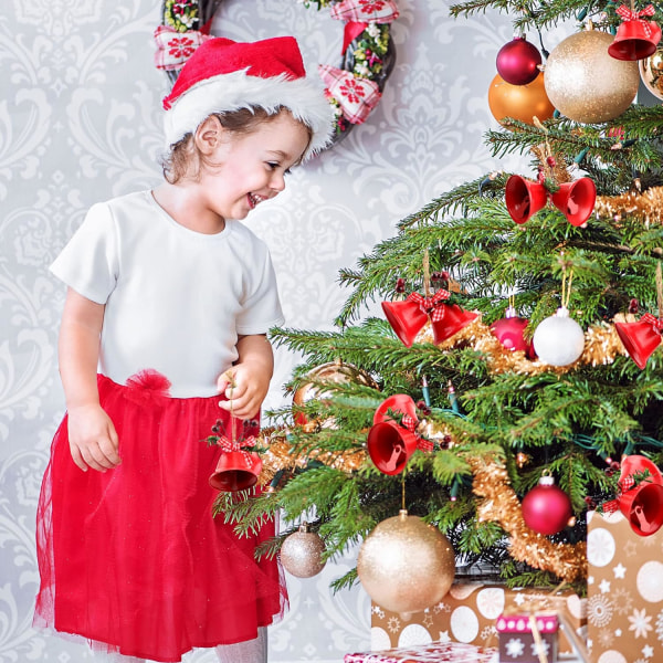 8 par röda julklockor metall träd prydnader Xmas jingle Bells för presentinpackning julgran heminredning hantverk