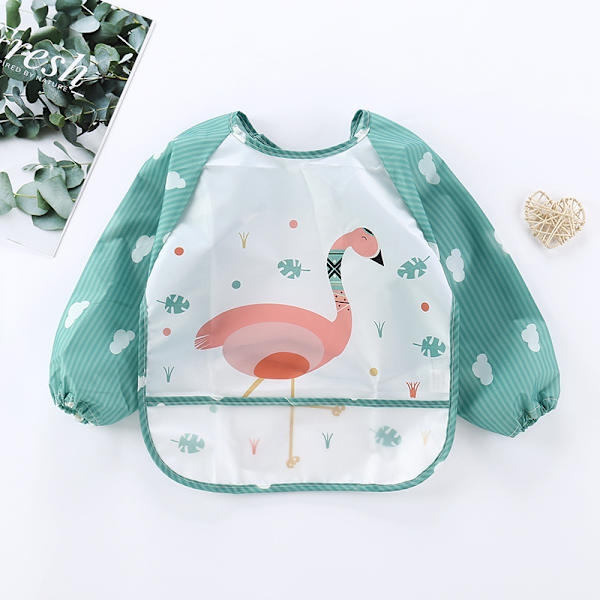 Bib/Haklapp med Ärmar - Bebis，Långärmad vattentät smocka för barn flamingos