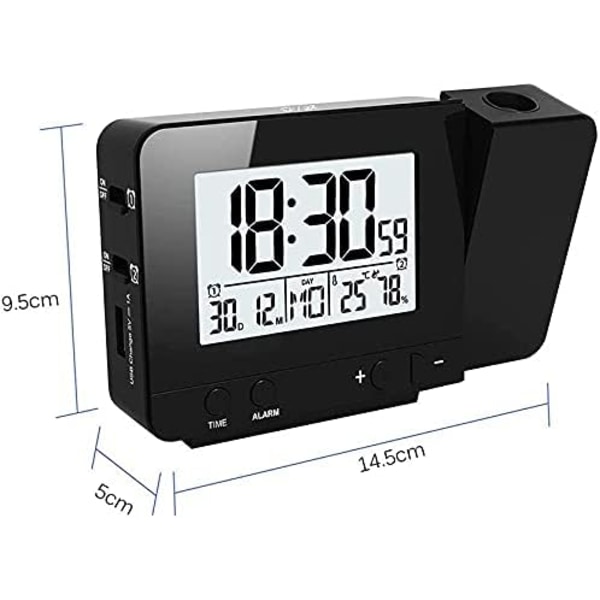 Projektorväckarklocka Digital projektionsväckarklocka LED-skärm USB laddningsväckarklocka, morgonväckarklockor med tidstemperaturskärm