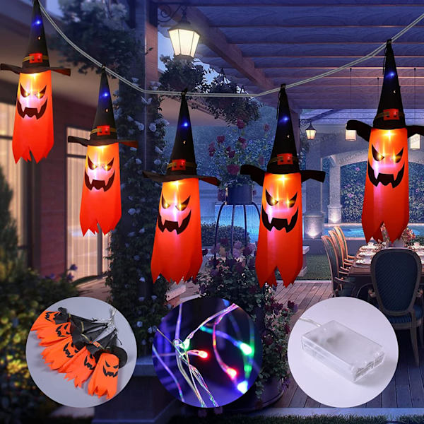 Halloween-koriste, aavejuhlan LED-ulkovaloketju, vedenpitävä, velhohattu, aave, viiden sarja