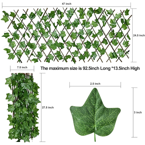 2 st. Insynsskydd för staket, Konstgjorda löv Faux Ivy Expanderbar/Stretchbar Insynsskydd för Staket för Balkong Uteplats Utomhus, Dekorativ Faux Ivy Stängsel