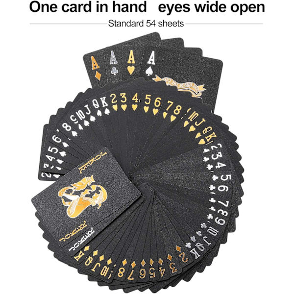Vattentäta svarta guldfoliespelkort, perfekta för magic, vattenkortspel och fester (2 kortlekar)