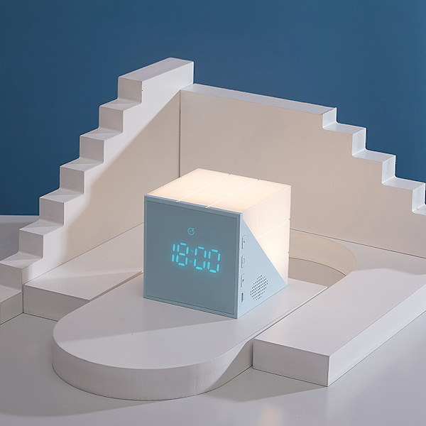 Creative time magic cube väckarklocka led färgglad nattlampa USB uppladdningsbar säng smart barnväckarklocka nattlampa, blå