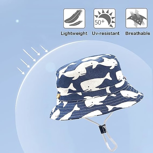 Spædbarns Småbørns Solhat med Spandform, Sødt Print, Sommer Strandhat med Justerbar Hagestrop til Børn (2-4 år)