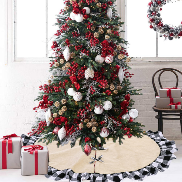 Juldekorationer rutig omlindad linneträdskjol högkvalitativ rutig julgransstrumpor svart förkläde