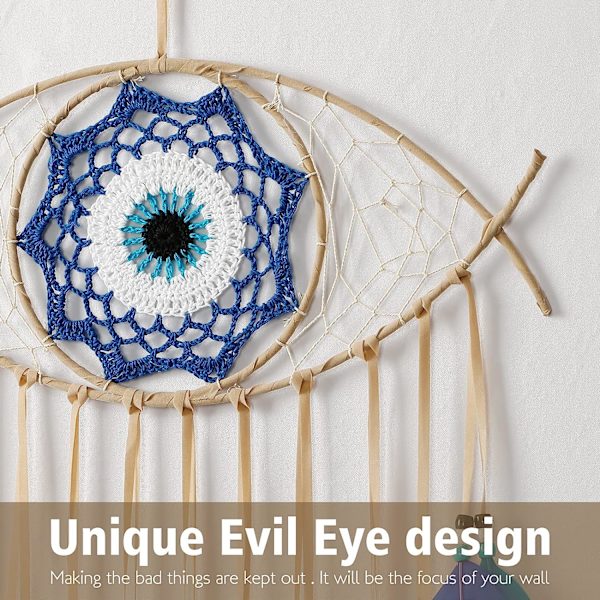 Evil Eye Dream Catcher Handvävd Vit Fjäder Drömfångare Vägghängande Heminredning Prydnad Välsignelse Present，Blå/Brun