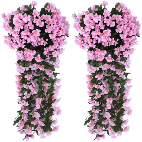 2 Pakke Kunstige Hengende Blomsterplanter, Flerfarget Fiolblomsteføy Wisteria Girlander Dekor Vakre Silkeblomster for Innendørs Utendørs Oppheng