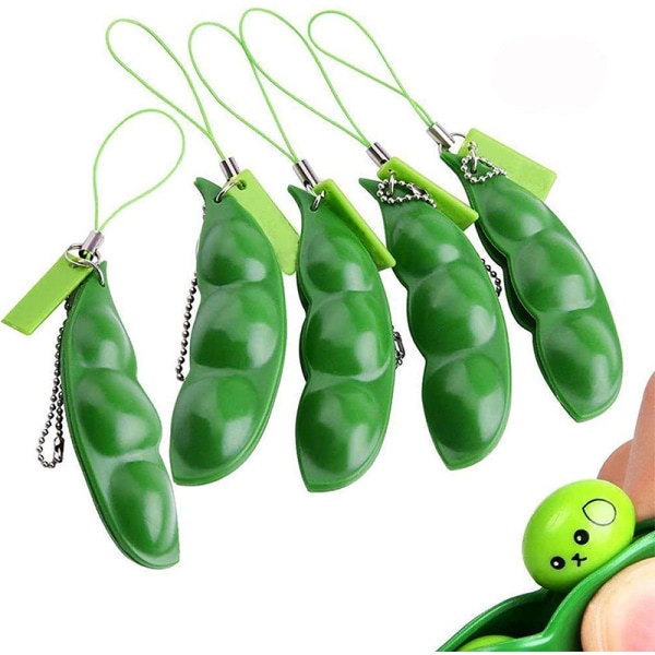 6 stk. Fidget Leke Sett, Edamame Nøkkelring Klem-en-bønne Soya Edamame Stresslindring Anti-angst Morsom Bønne Leke