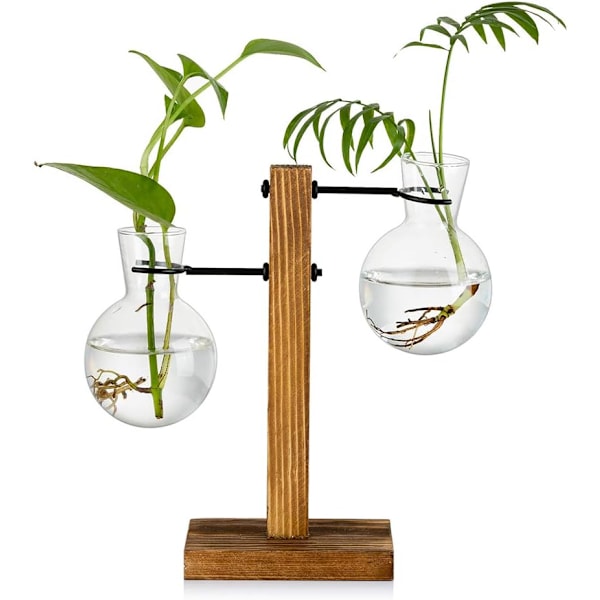 Spridningsstation med trähylla 2 lampor vintage avokado vas glas provrör blomvaser flagga växt för hem, bord, kontor, heminredning