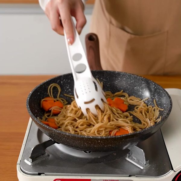 Silikon spagettigaffel (11"), värmebeständig till 480°F, hygienisk design i ett stycke, spaghettisil & serversked (vit)
