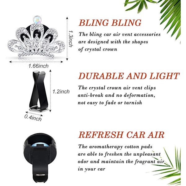 4 kpl Bling-auton ilmanpoistoaukkojen klipsiä Auton koriste-esineet Kristalliriipus Auton klipsit Kristalli Auton aromaterapiaklipsit tyynyillä, Hopea