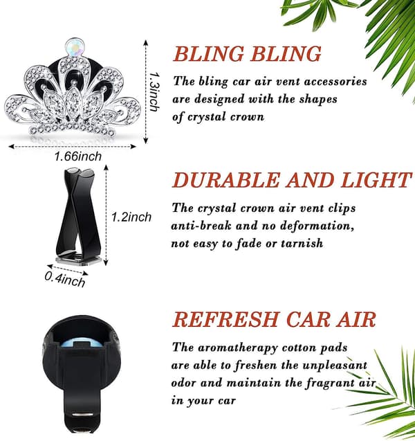 4 stk Bling Bil Luftventil Klips Bildekorasjon Tilbehør Krystall Rhinestone Bilklips Krystall Bil Aromaterapi Klips med Puter, Sølv