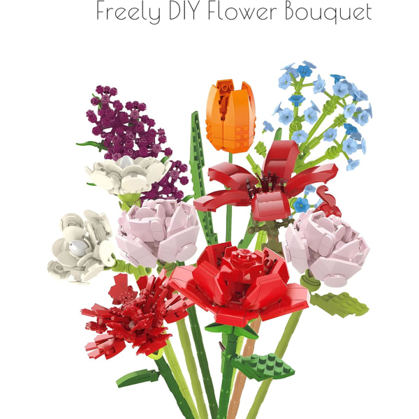 Flower Building Block Kit, Creative DIY Flowers Botanical Collection Byggstensleksak för vuxna Jul Alla hjärtans heminredningskontor Carnation