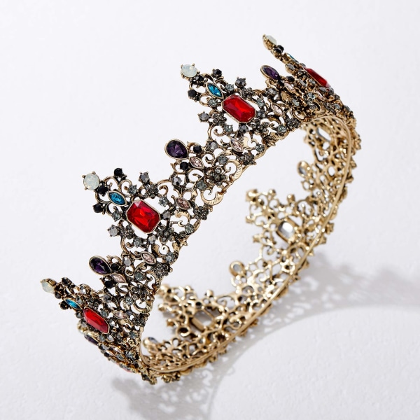 Jeweled Barock Queen Crown - Strassbröllopsdiadem och -kronor för kvinnor, svarta kostymer till festhår med Ruby, Victoria，svart och rött