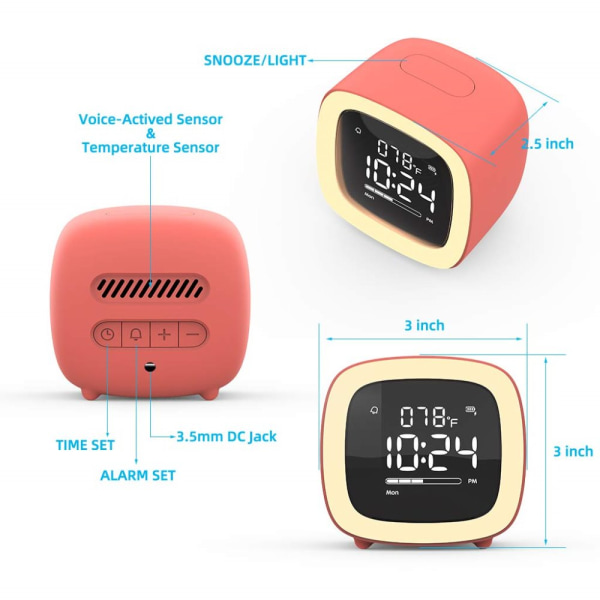 Söt digital väckarklocka med laddare TV Nattljus Klockor för barn i sovrummet Laddningsbar batteridriven klocka