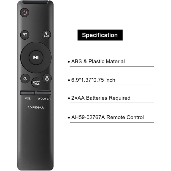 AH59-02767A Universal fjärrkontroll Ersättning för Samsung Soundbar Sound Bar Fjärrkontroll Hemmabio Surround Sound Bluetooth högtalarsystem
