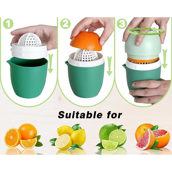 Manuel citruspresser med et unikt citronformet design, to brugsmåder til forskellige frugter (Grøn)