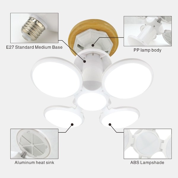 1st Kallvit 40W E27 LED Fotbollsljus Deformerbar Lampa Ingen Strobe Ingen flimmer Vikbar Glödlampa Kall Vit För Hem Inomhus Lager Garage