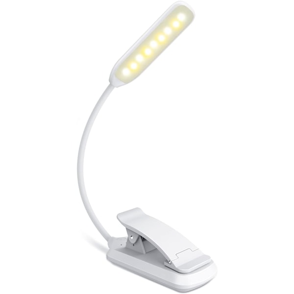 9 LED-läsljus, uppladdningsbar läslampa i 3 ljusstyrkalägen (kall vit/varmgul), dimbar läslampa för bok i sängen, bokklämma