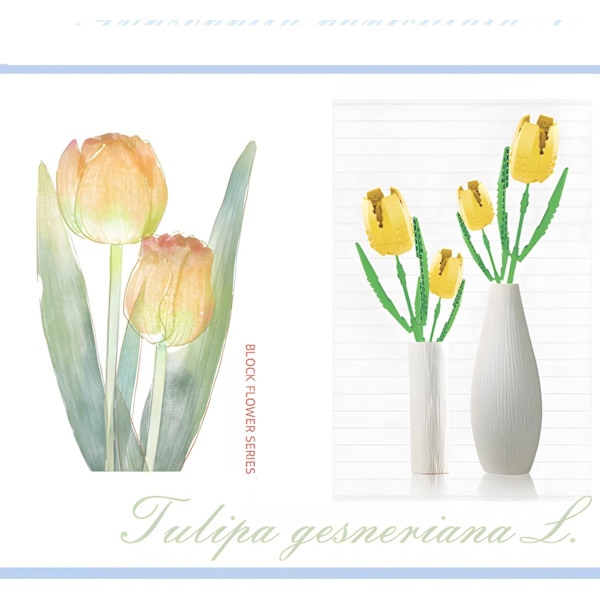 Flower Building Block Kit, Creative DIY Flowers Botanical Collection Byggstensleksak för vuxna Jul Alla hjärtans heminredningskontor Tulips (yellow)