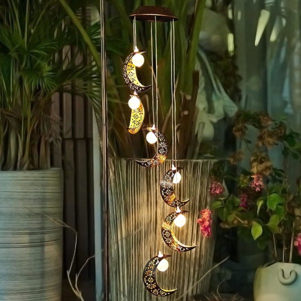 Lunar Wind Chimes Utomhus Solar Lights Wind Chimes Vattentäta hängande dekorationer Presenter till trädgårds uteplats Födelsedag Thanksgiving Hemmafest