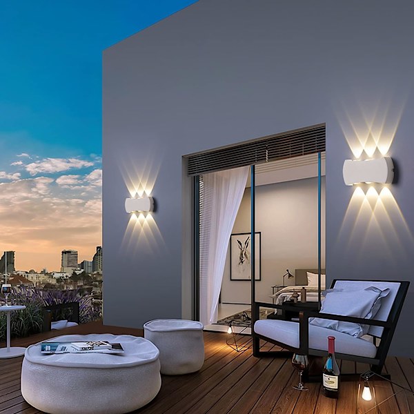 6W LED-vägglampa inomhus, Vägglampa för utomhusbruk IP65 Vattentät 1200LM, Modern vägglampa i aluminium 3000K Varmvit【Vit】