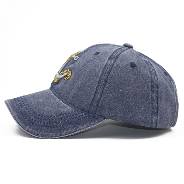 Retro Bådanker Broderet Denim Baseball Kasket (blå)