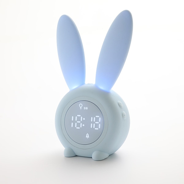 Söt kaninväckarklocka med tre olika färger, Creative Cartoon, Timing Night Light, Laddning, Tyst, Magnetisk Ljudabsorberande, LED och Silicon