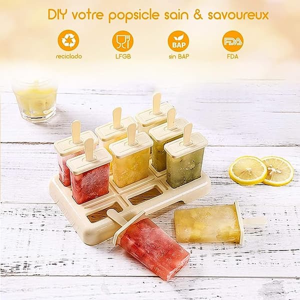 9 isforme med pinde, BPA-fri silikone ispindeforme, genanvendelige DIY ispindeforme.