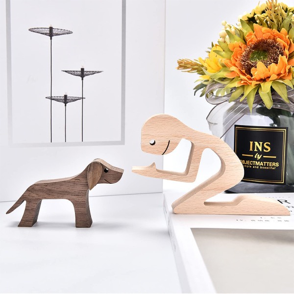 Graverad trä Kvinnor Hund Skulptur Ornament, Hemmakontor Trä Hund Skulptur Dekoration Träsnideri Dekoration - Kreativa trähantverk Gåvor